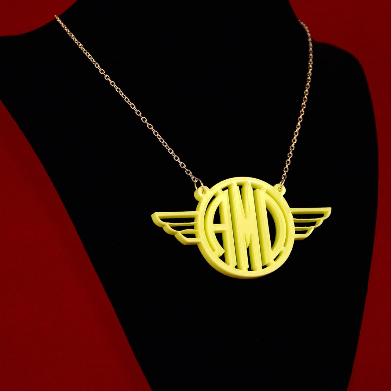 Wings Monogram Necklace Pendant Personalized Custom Made on Luulla